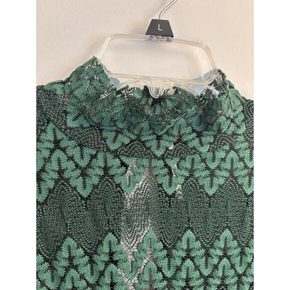 FREE PEOPLE Simone Mock Neck Lace Dress Women Med Green Bell Long Sleeve BOHO - Picture 6 of 11